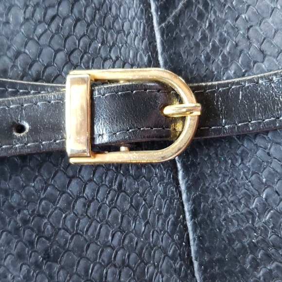 CANADIAN Shoulder Bag Genuine Salmon Leather - Black - VTG - Picture 3 of 9